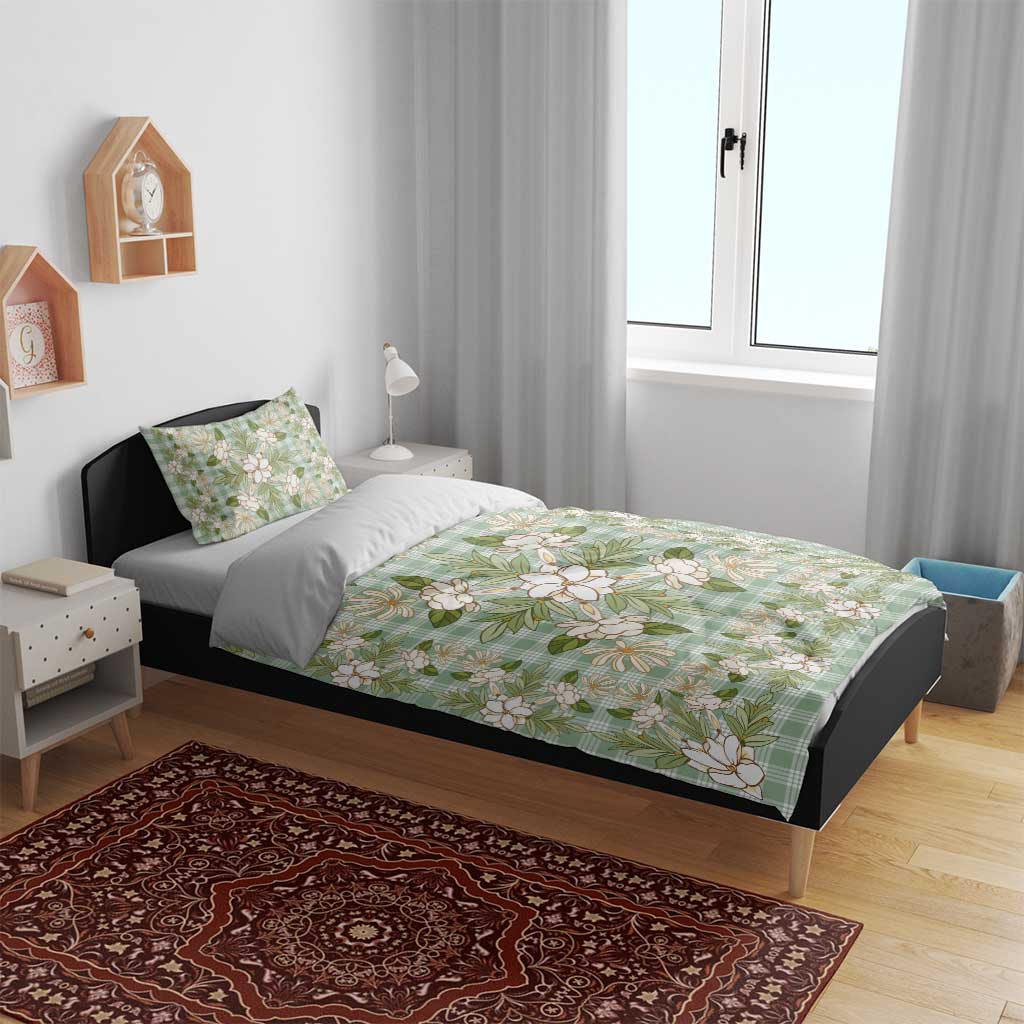 Squares Maile Leaf Bedding Set Turquoise Palaka Hawaiian Quilt Pattern - Polynesian Pride