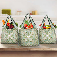 Squares Maile Leaf Grocery Bag Turquoise Palaka Hawaiian Quilt Pattern - Polynesian Pride