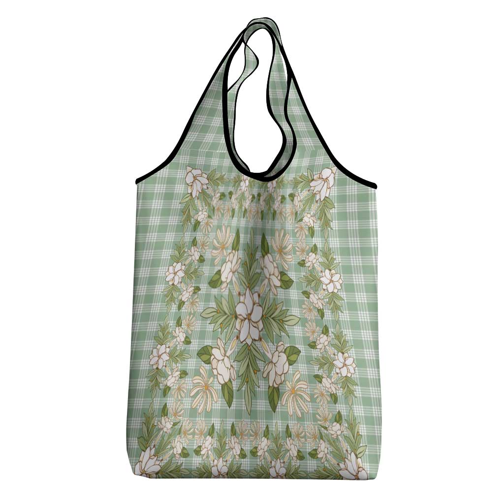 Squares Maile Leaf Grocery Bag Turquoise Palaka Hawaiian Quilt Pattern - Polynesian Pride