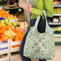 Squares Maile Leaf Grocery Bag Turquoise Palaka Hawaiian Quilt Pattern - Polynesian Pride