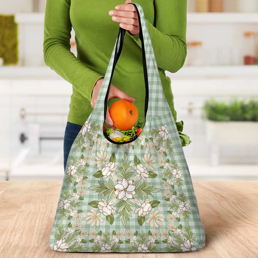 Squares Maile Leaf Grocery Bag Turquoise Palaka Hawaiian Quilt Pattern - Polynesian Pride