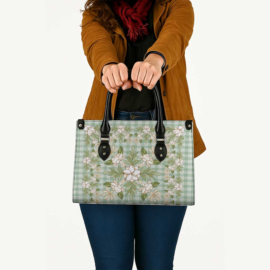 Squares Maile Leaf Leather Bag Turquoise Palaka Hawaiian Quilt Pattern - Polynesian Pride
