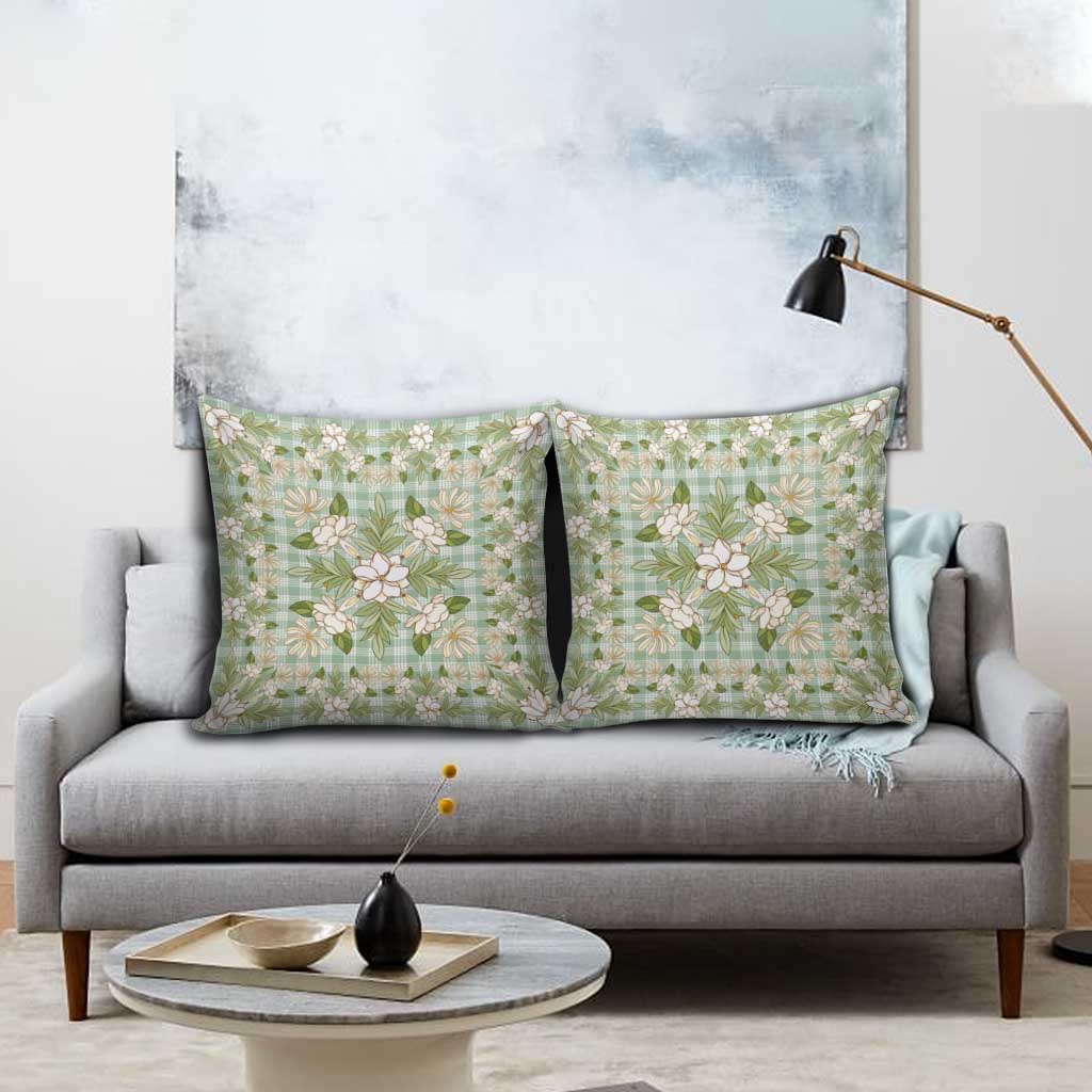 Squares Maile Leaf Pillow Cover Turquoise Palaka Hawaiian Quilt Pattern - Polynesian Pride