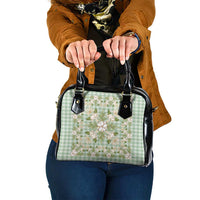Squares Maile Leaf Shoulder Handbag Turquoise Palaka Hawaiian Quilt Pattern - Polynesian Pride