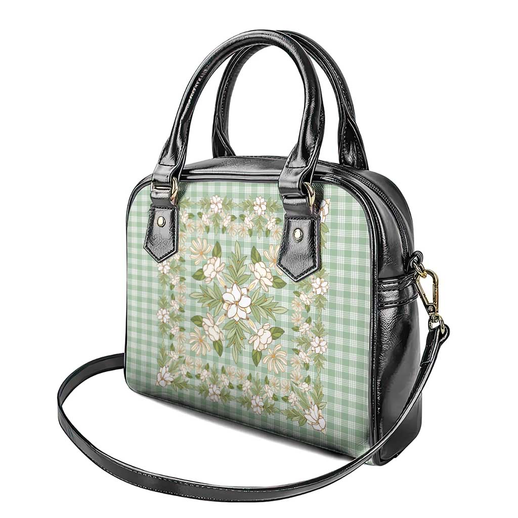 Squares Maile Leaf Shoulder Handbag Turquoise Palaka Hawaiian Quilt Pattern - Polynesian Pride