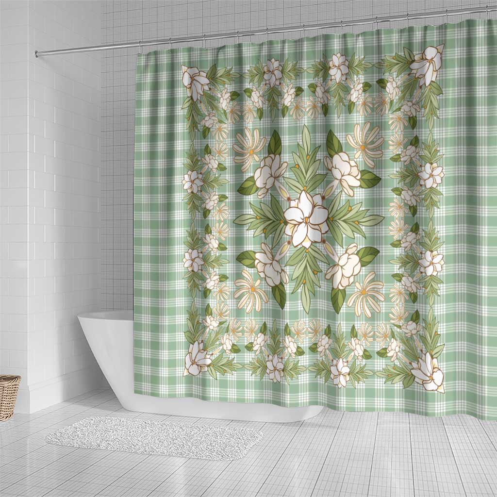 Squares Maile Leaf Shower Curtain Turquoise Palaka Hawaiian Quilt Pattern - Polynesian Pride