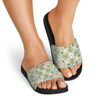 Squares Maile Leaf Slide Sandals Turquoise Palaka Hawaiian Quilt Pattern - Polynesian Pride