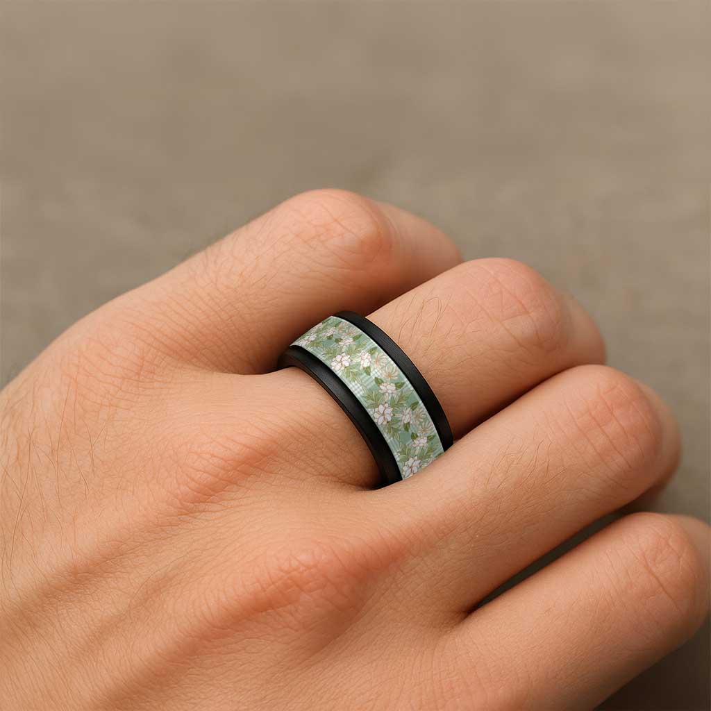 Squares Maile Leaf Spinner Ring Turquoise Palaka Hawaiian Quilt Pattern - Polynesian Pride