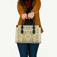 Squares Puakenikeni and Kalo Leather Bag Beige Palaka Hawaiian Quilt Pattern - Polynesian Pride
