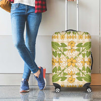 Squares Puakenikeni and Kalo Luggage Cover Beige Palaka Hawaiian Quilt Pattern - Polynesian Pride