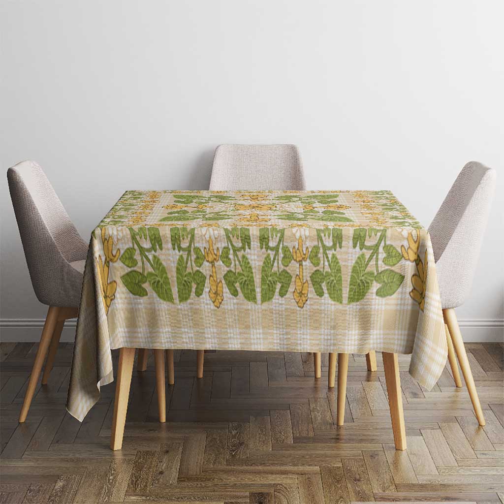 Squares Puakenikeni and Kalo Tablecloth Beige Palaka Hawaiian Quilt Pattern - Polynesian Pride