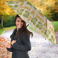 Squares Puakenikeni and Kalo Umbrella Beige Palaka Hawaiian Quilt Pattern - Polynesian Pride