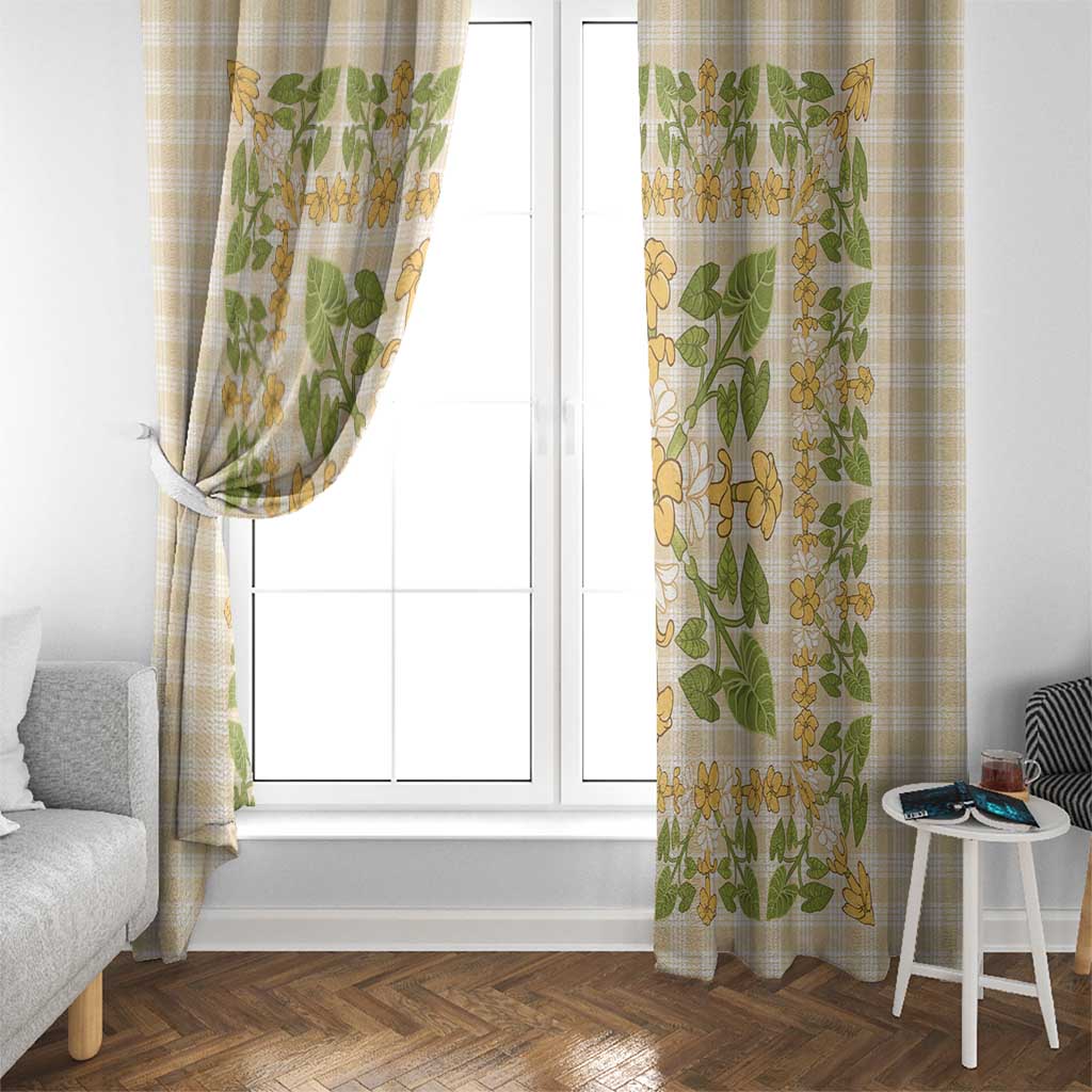 Squares Puakenikeni and Kalo Window Curtain Beige Palaka Hawaiian Quilt Pattern - Polynesian Pride