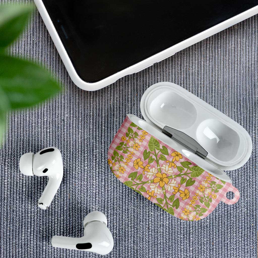 Squares Puakenikeni and Kalo AirPods Case Pink Palaka Hawaiian Quilt Pattern - Polynesian Pride