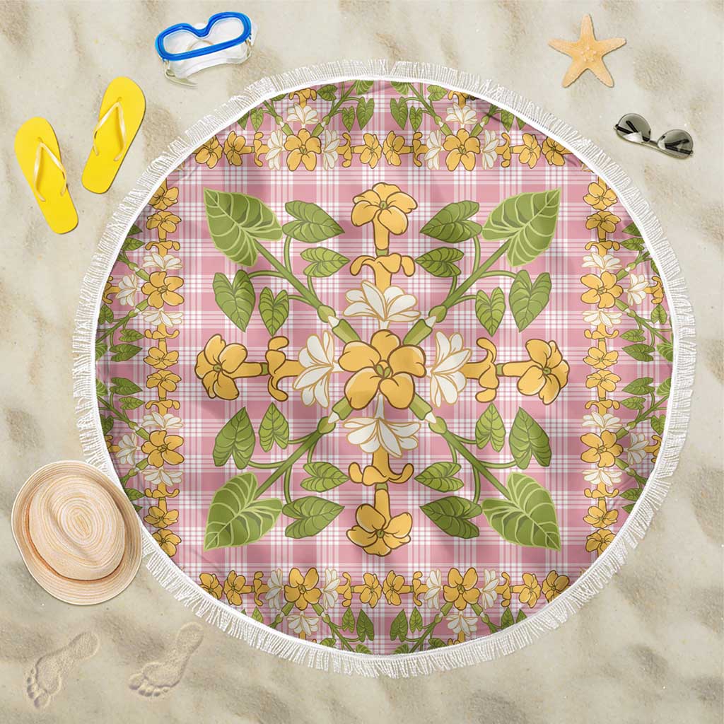 Squares Puakenikeni and Kalo Beach Blanket Pink Palaka Hawaiian Quilt Pattern LT9 One Size 150cm Pink - Polynesian Pride