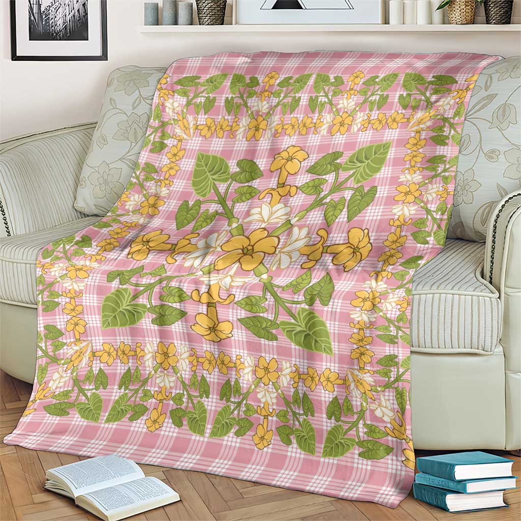 Squares Puakenikeni and Kalo Blanket Pink Palaka Hawaiian Quilt Pattern - Polynesian Pride