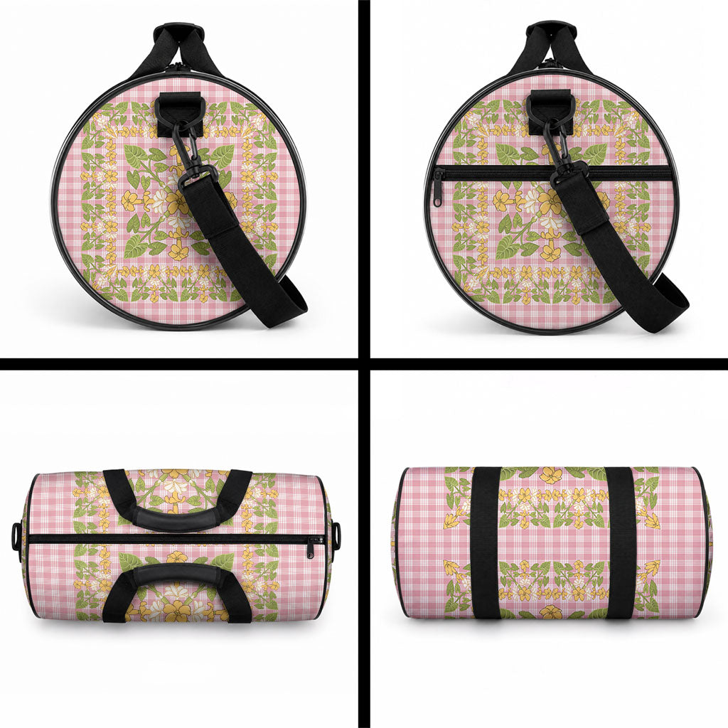 Squares Puakenikeni and Kalo Duffle Bag Pink Palaka Hawaiian Quilt Pattern LT9 - Polynesian Pride