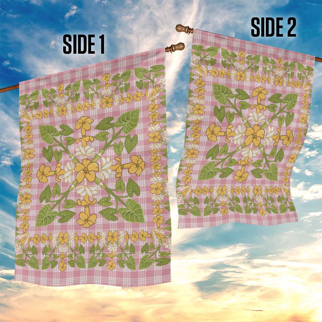 Squares Puakenikeni and Kalo Garden Flag Pink Palaka Hawaiian Quilt Pattern LT9 - Polynesian Pride