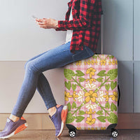 Squares Puakenikeni and Kalo Luggage Cover Pink Palaka Hawaiian Quilt Pattern - Polynesian Pride