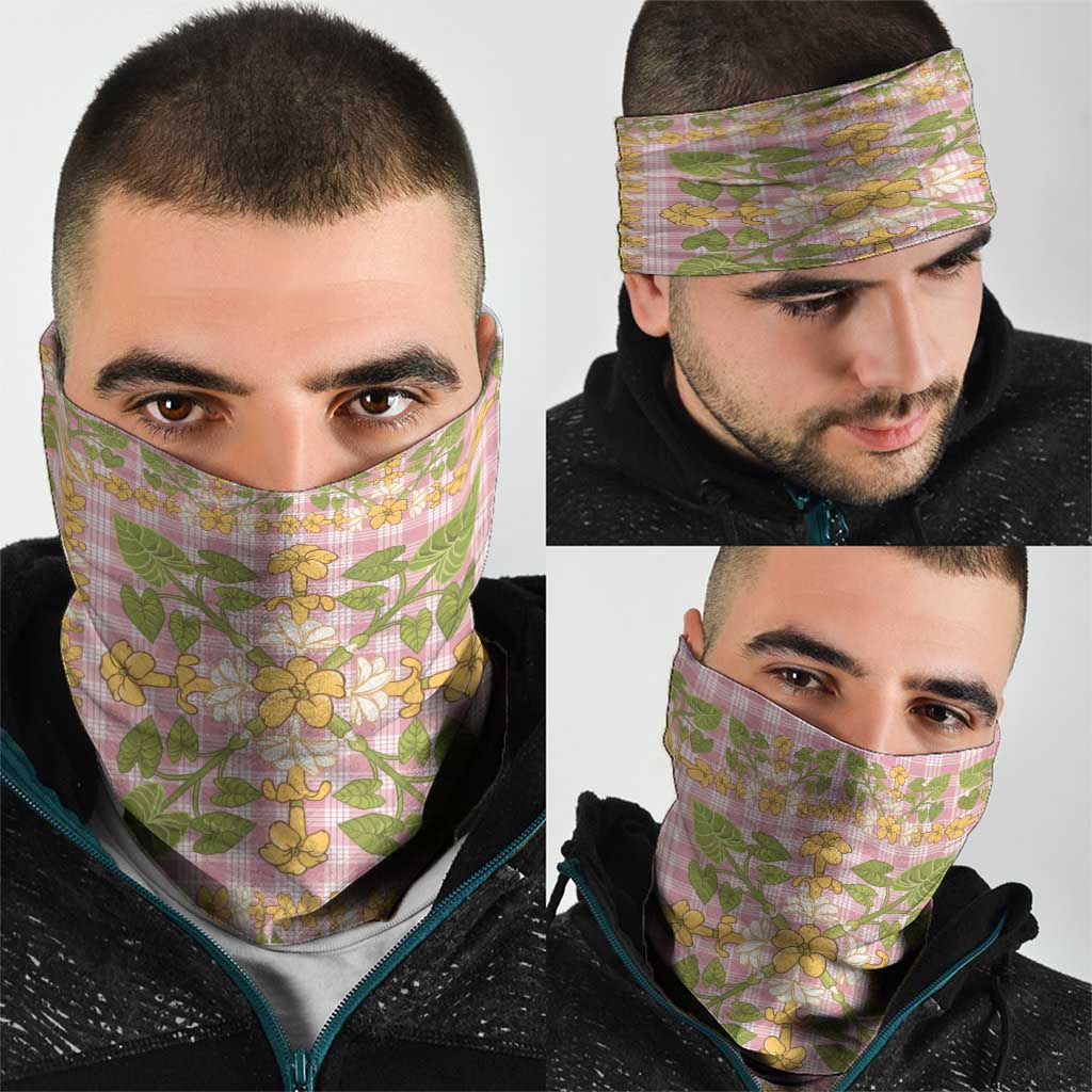 Squares Puakenikeni and Kalo Neck Gaiter Pink Palaka Hawaiian Quilt Pattern - Polynesian Pride