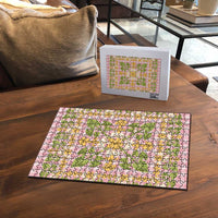 Squares Puakenikeni and Kalo Puzzle Pink Palaka Hawaiian Quilt Pattern - Polynesian Pride