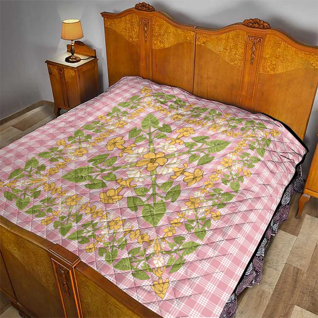 Squares Puakenikeni and Kalo Quilt Pink Palaka Hawaiian Quilt Pattern - Polynesian Pride