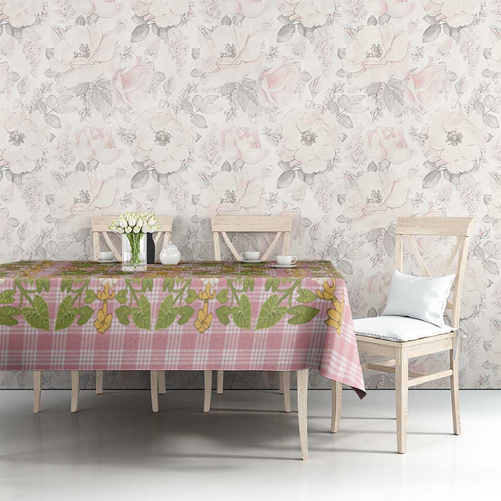 Squares Puakenikeni and Kalo Tablecloth Pink Palaka Hawaiian Quilt Pattern - Polynesian Pride