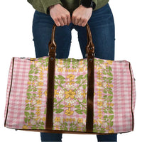 Squares Puakenikeni and Kalo Travel Bag Pink Palaka Hawaiian Quilt Pattern - Polynesian Pride