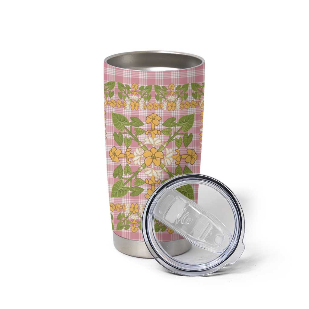 Squares Puakenikeni and Kalo Tumbler Cup Pink Palaka Hawaiian Quilt Pattern - Polynesian Pride