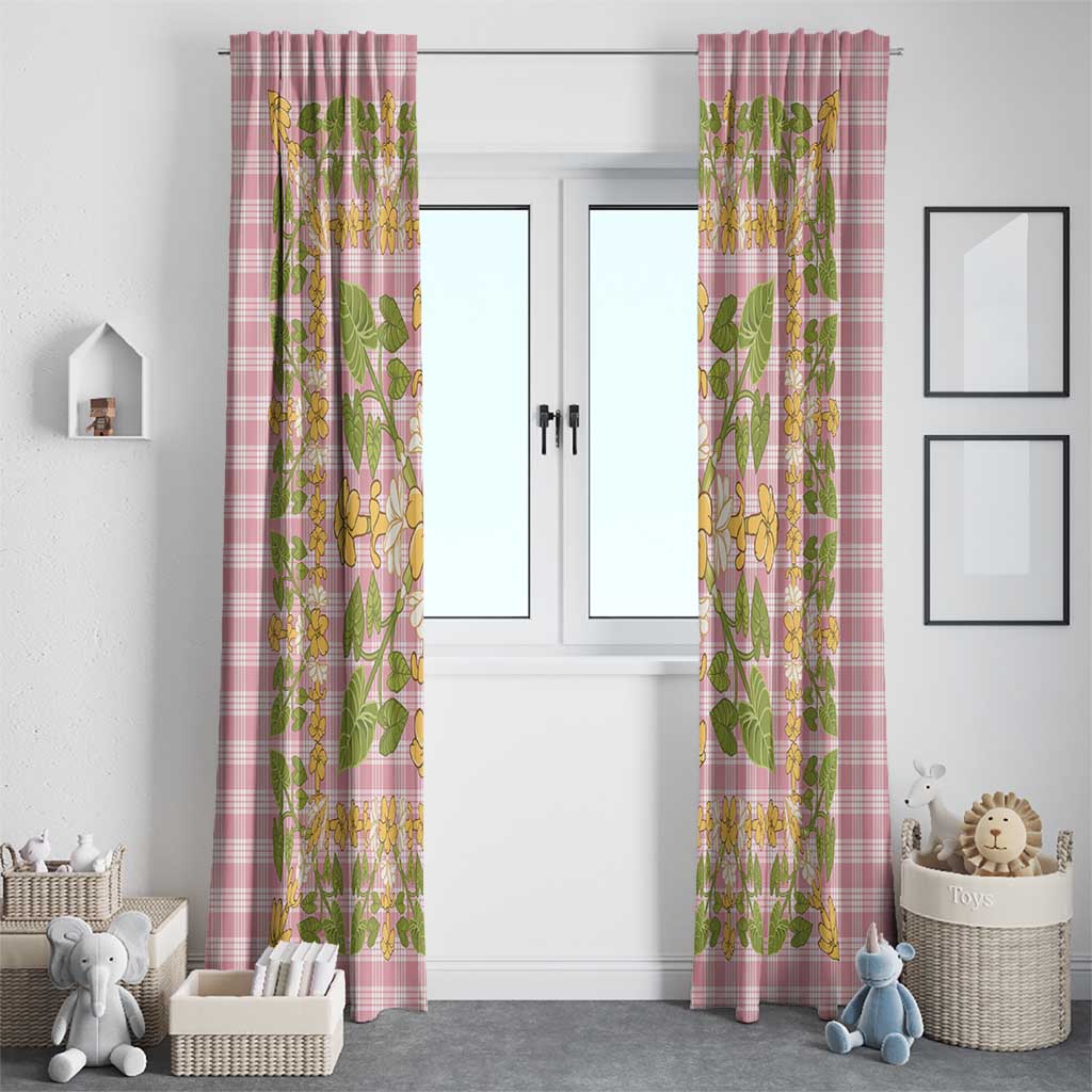Squares Puakenikeni and Kalo Window Curtain Pink Palaka Hawaiian Quilt Pattern - Polynesian Pride