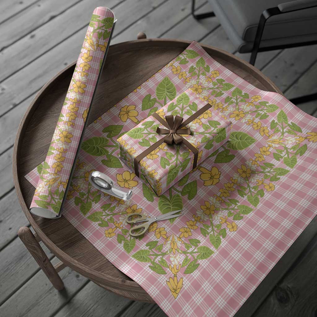 Squares Puakenikeni and Kalo Wrapping Paper Pink Palaka Hawaiian Quilt Pattern - Polynesian Pride