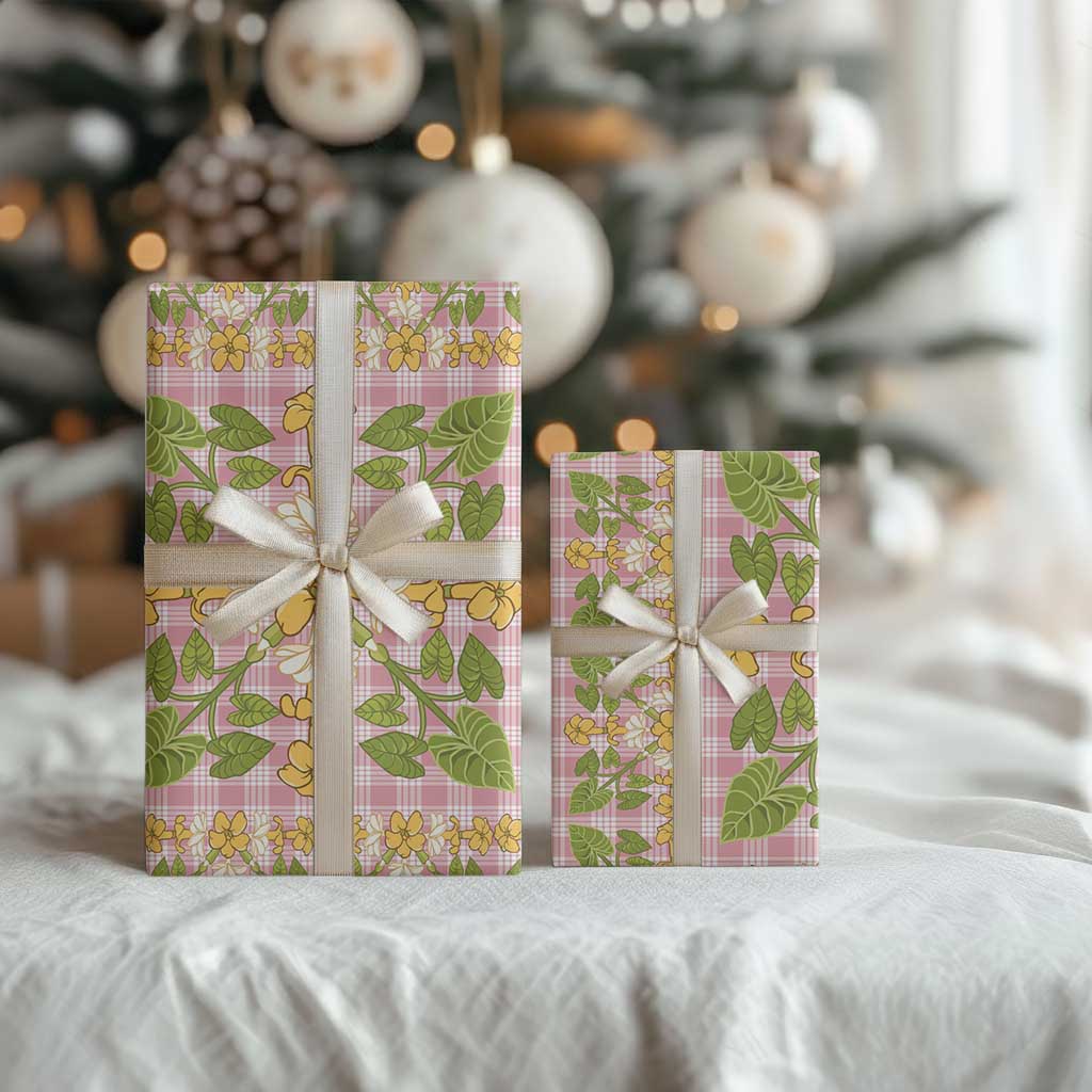 Squares Puakenikeni and Kalo Wrapping Paper Pink Palaka Hawaiian Quilt Pattern - Polynesian Pride