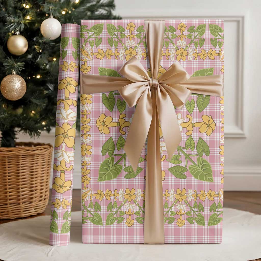 Squares Puakenikeni and Kalo Wrapping Paper Pink Palaka Hawaiian Quilt Pattern - Polynesian Pride