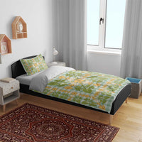 Squares Puakenikeni and Kalo Bedding Set Turquoise Palaka Hawaiian Quilt Pattern - Polynesian Pride
