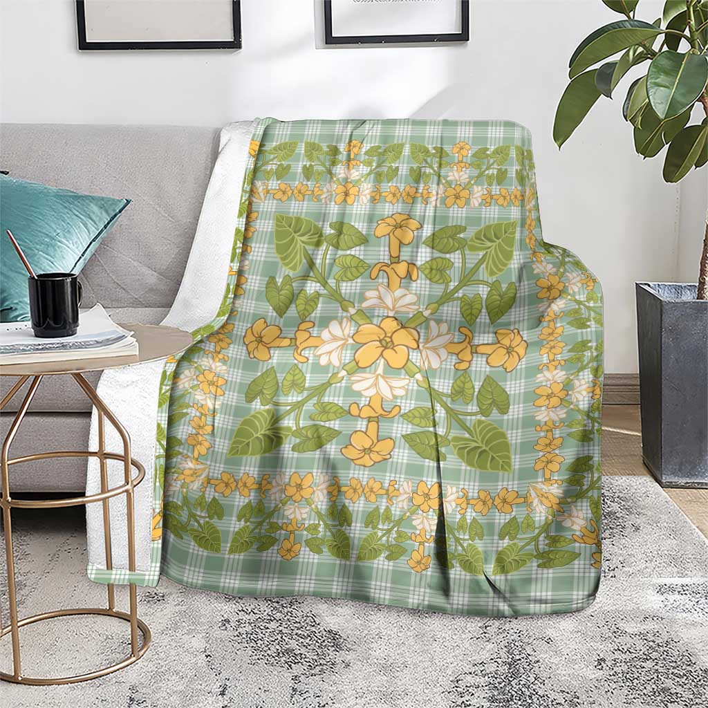 Squares Puakenikeni and Kalo Blanket Turquoise Palaka Hawaiian Quilt Pattern - Polynesian Pride