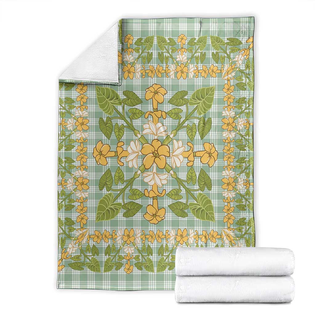Squares Puakenikeni and Kalo Blanket Turquoise Palaka Hawaiian Quilt Pattern - Polynesian Pride