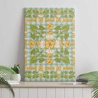 Squares Puakenikeni and Kalo Canvas Wall Art Turquoise Palaka Hawaiian Quilt Pattern - Polynesian Pride