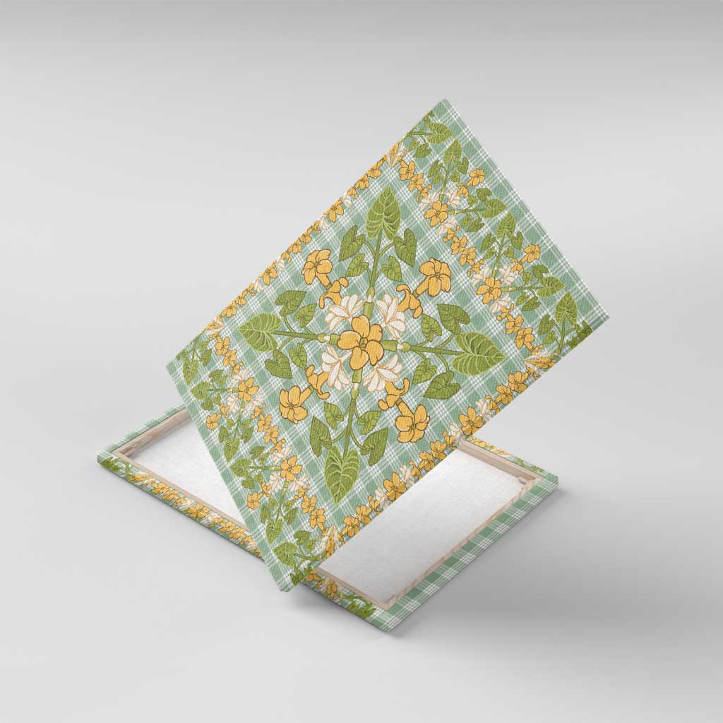Squares Puakenikeni and Kalo Canvas Wall Art Turquoise Palaka Hawaiian Quilt Pattern - Polynesian Pride