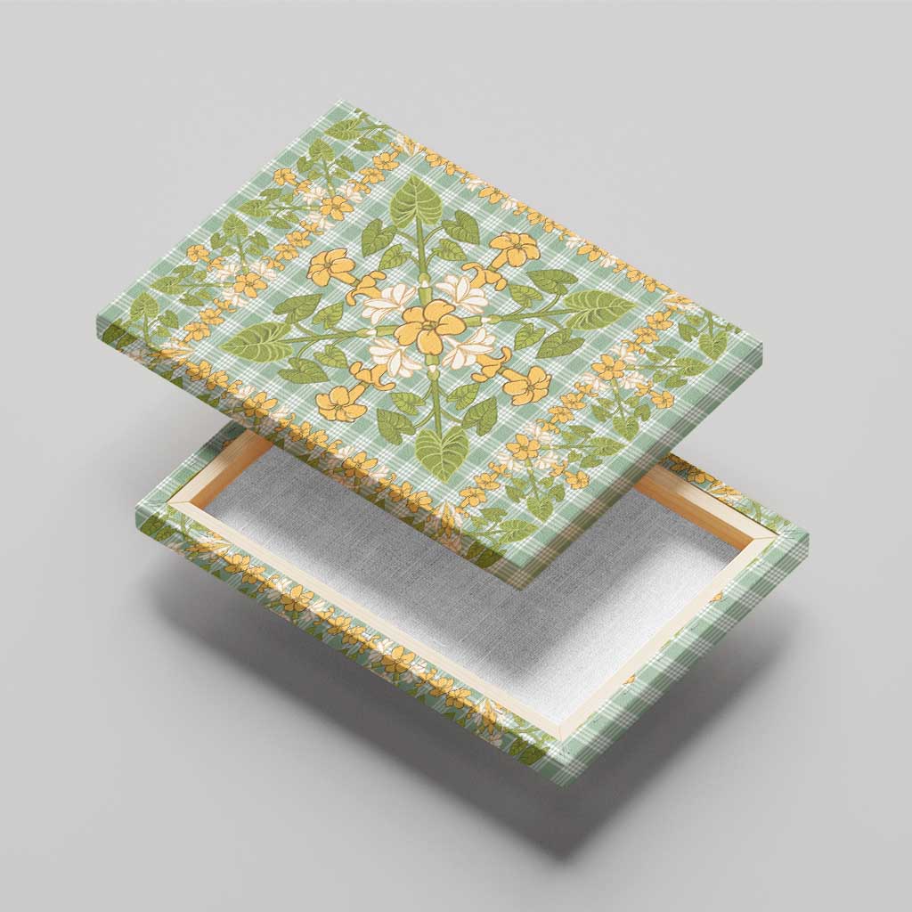 Squares Puakenikeni and Kalo Canvas Wall Art Turquoise Palaka Hawaiian Quilt Pattern - Polynesian Pride
