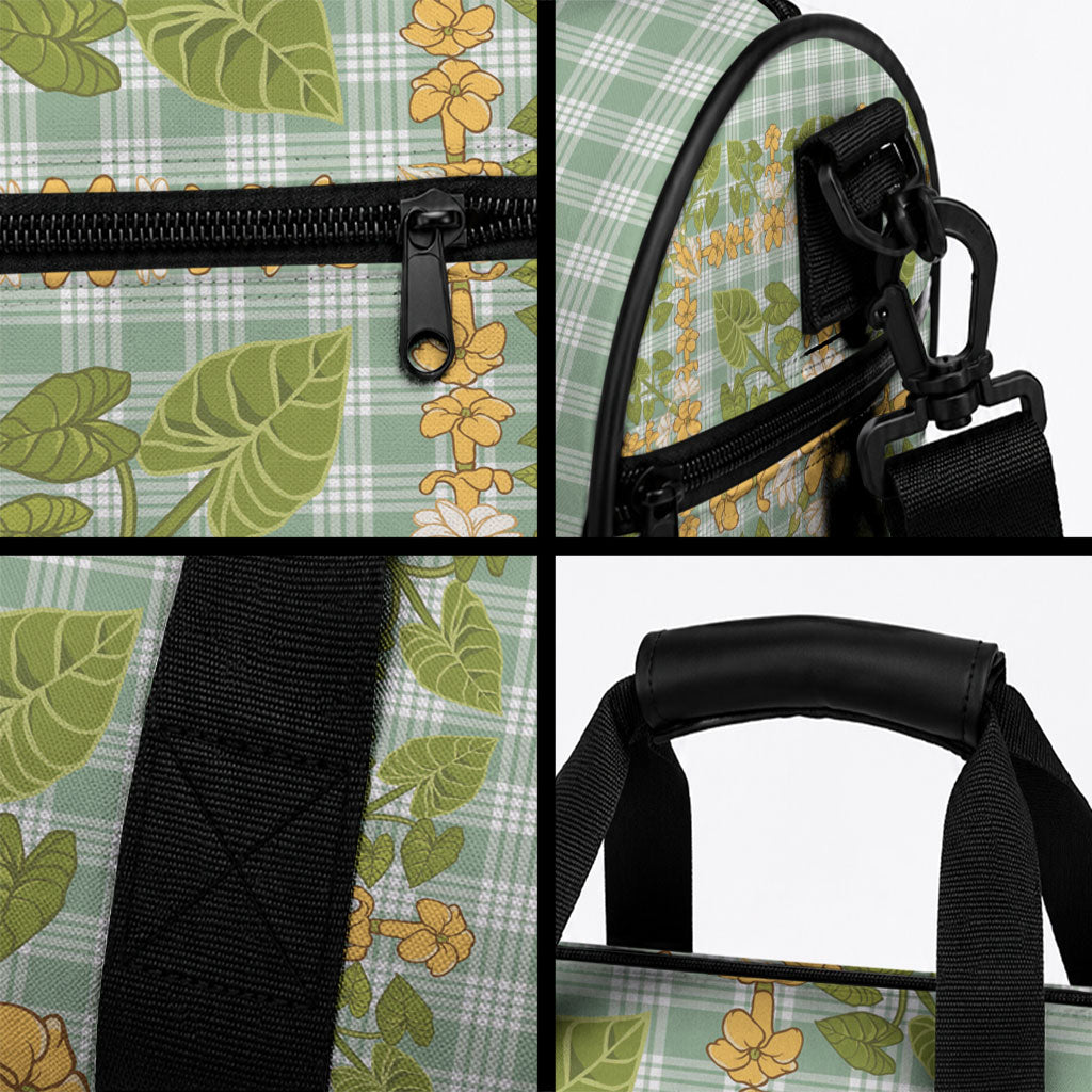Squares Puakenikeni and Kalo Duffle Bag Turquoise Palaka Hawaiian Quilt Pattern LT9 - Polynesian Pride