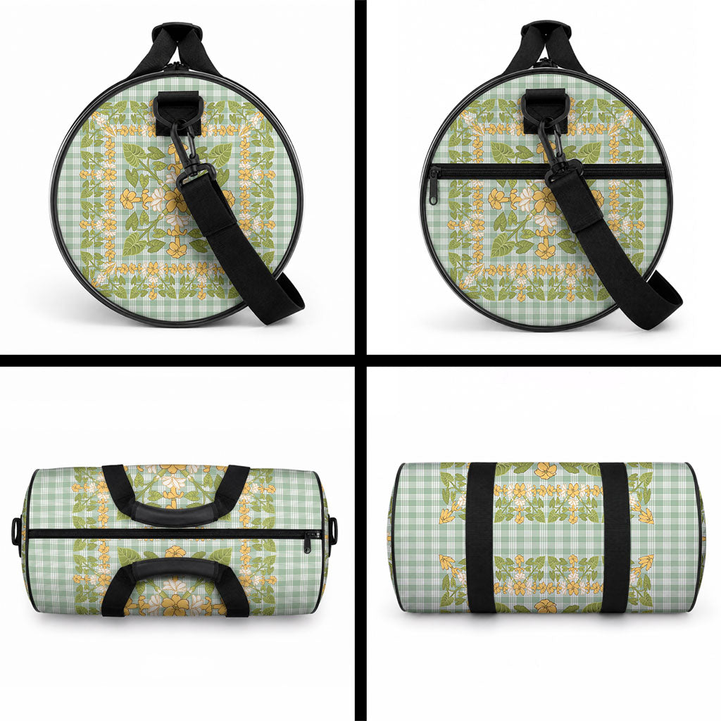 Squares Puakenikeni and Kalo Duffle Bag Turquoise Palaka Hawaiian Quilt Pattern LT9 - Polynesian Pride