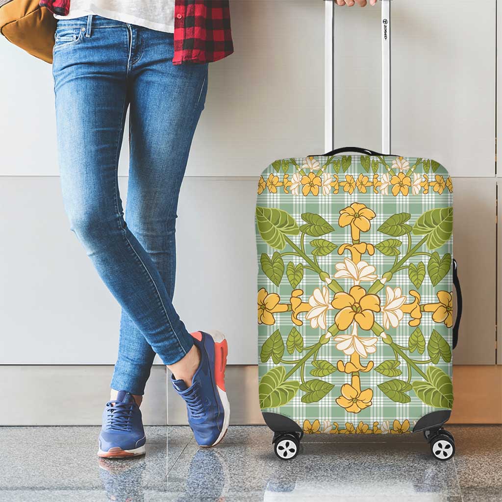 Squares Puakenikeni and Kalo Luggage Cover Turquoise Palaka Hawaiian Quilt Pattern - Polynesian Pride