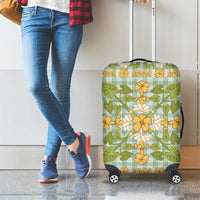 Squares Puakenikeni and Kalo Luggage Cover Turquoise Palaka Hawaiian Quilt Pattern - Polynesian Pride