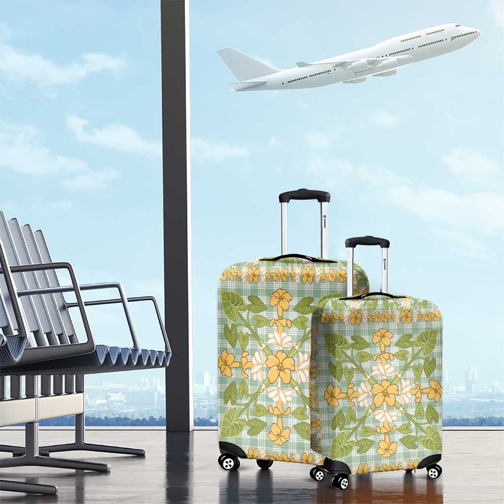Squares Puakenikeni and Kalo Luggage Cover Turquoise Palaka Hawaiian Quilt Pattern - Polynesian Pride