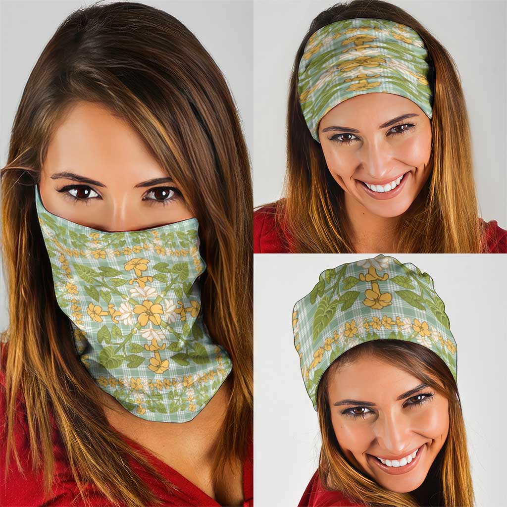 Squares Puakenikeni and Kalo Neck Gaiter Turquoise Palaka Hawaiian Quilt Pattern - Polynesian Pride