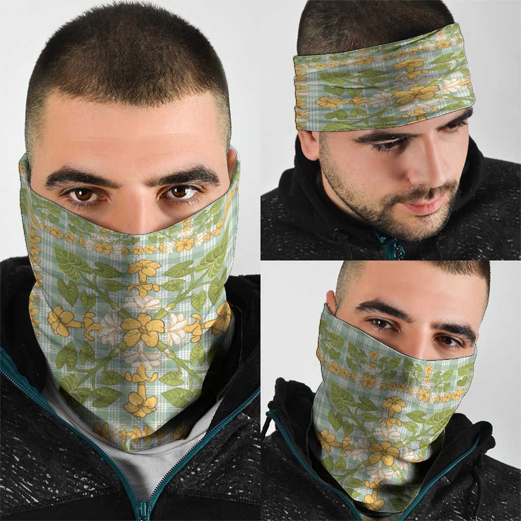 Squares Puakenikeni and Kalo Neck Gaiter Turquoise Palaka Hawaiian Quilt Pattern - Polynesian Pride