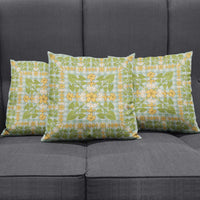Squares Puakenikeni and Kalo Pillow Cover Turquoise Palaka Hawaiian Quilt Pattern - Polynesian Pride