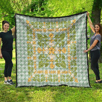 Squares Puakenikeni and Kalo Quilt Turquoise Palaka Hawaiian Quilt Pattern - Polynesian Pride