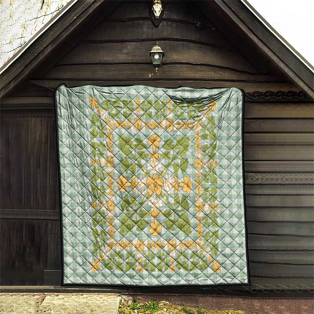 Squares Puakenikeni and Kalo Quilt Turquoise Palaka Hawaiian Quilt Pattern - Polynesian Pride