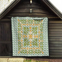 Squares Puakenikeni and Kalo Quilt Turquoise Palaka Hawaiian Quilt Pattern - Polynesian Pride